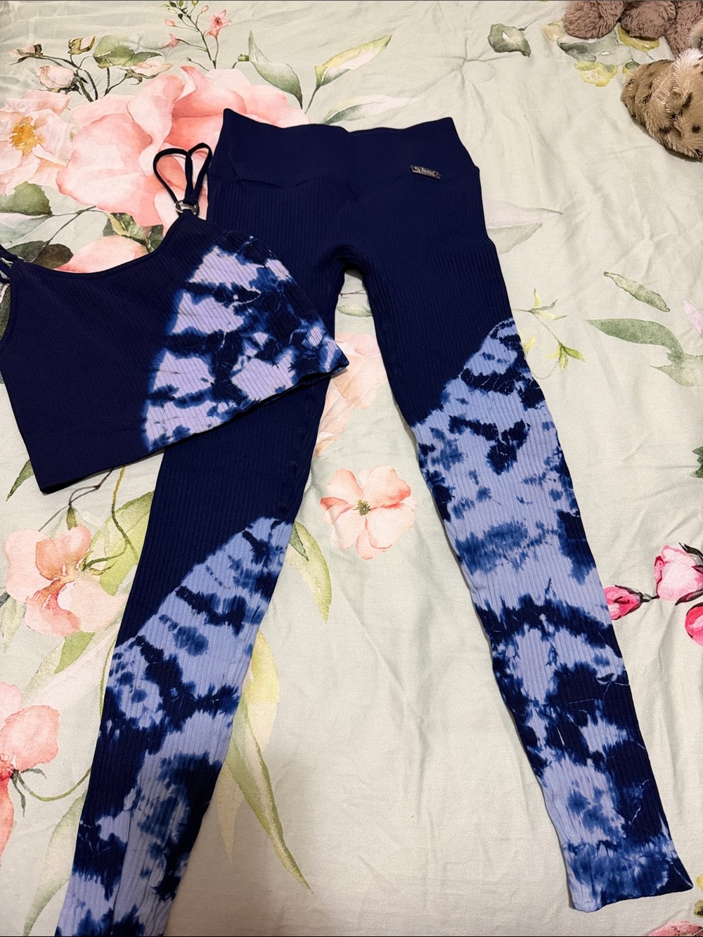 Bombshell Sportswear Girls Navy and Light Blue Tie-Dye Leggings Set